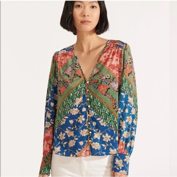 Veronica Beard Sura Floral Silk Blouse 2 Long Sleeve Button Down - Picture 1 of 14